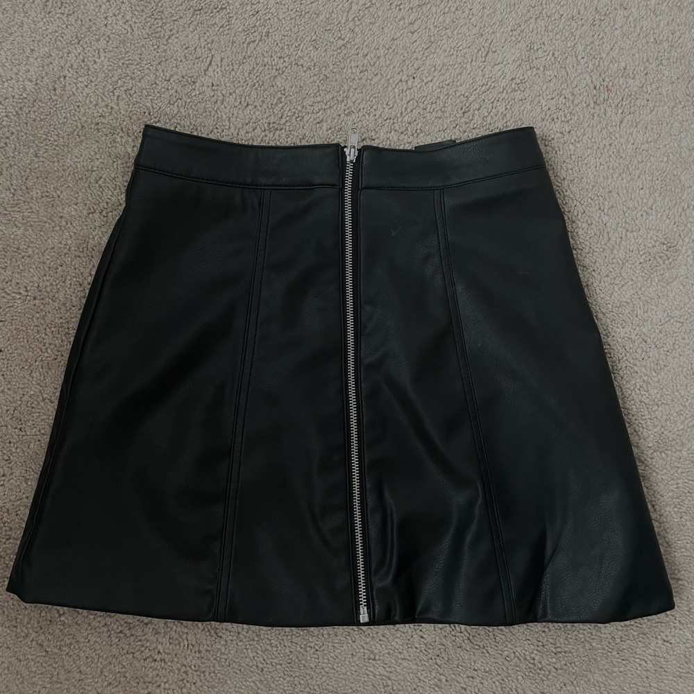 Black leather mini skirt
